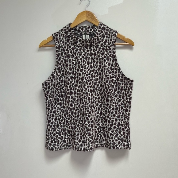 Anthropologie Cheetah Print Zip Up Cropped High Neck Knit Tank  A21 - Picture 1 of 5